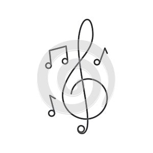 Treble clef and music notes vector icon concept, isolated on white background