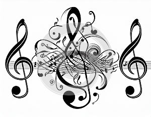 Treble clef music scene with musical staff and blending lines