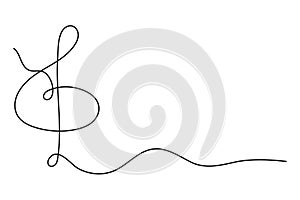 Treble clef one line art, hand drawn continuous contour outline.Love music composition concept,minimalist template melody art