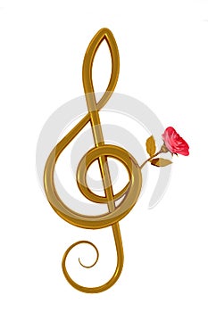 Treble clef and pink rose