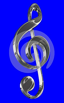 Treble clef silver in blue background 3D illustration