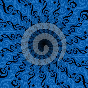 Treble Clefs Spirale Radial Music Pattern Blue Background photo