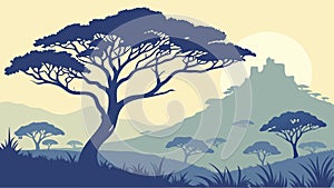 Trebuchet in BlueToned Forest Landscape, vector design Generative AI