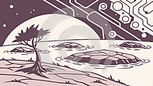 Tree with abstract root patterns, nature and technology, vector design Generative AI