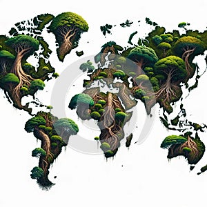 Tree Atlas: World Map Formed by Lush Green Continents