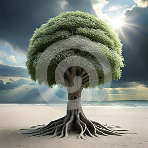 Tree by the beach with storm brewing