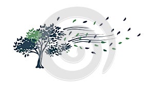 Tree Bending in Powerful Wind, vector design Generative AI
