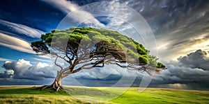 Tree bending in powerful windstorm