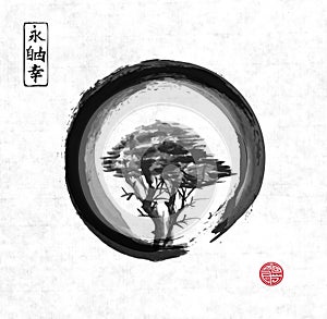 Tree in black enso zen circle.