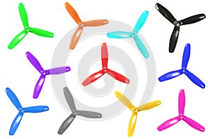 tree bladed plastic propellers isolated on white background