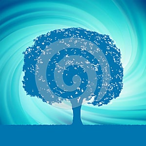 Tree with blue twirl for your design. EPS 8