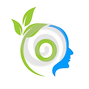 Tree Brain On O Letter Logo Design. Leaf Head Sign Template Healthcare And Fitness, Eco Leaf Thinking Head Concept Vector