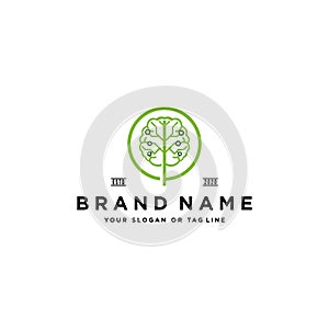 Tree brain tech logo design vector