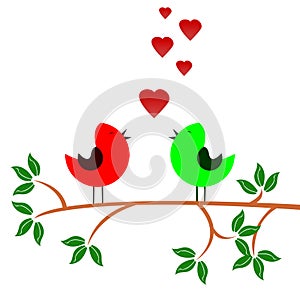 Tree on the branch birds in love, concept