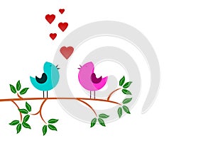 Tree on the branch birds in love, concept