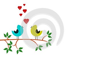 Tree on the branch birds in love, concept