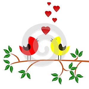 Tree on the branch birds in love, concept