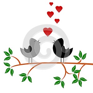 Tree on the branch birds in love, concept