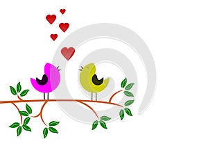 Tree on the branch birds in love, concept