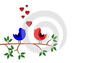 Tree on the branch birds in love, concept