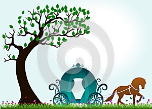 Tree, butterfly and horse-drawn carriage - full color