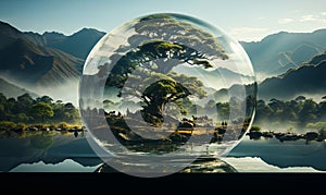 Tree Captured in Glass Sphere