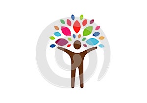 Tree Care Logo Green Spirit Man Body Symbol Design Illustration