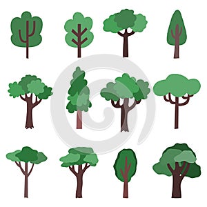 Tree cartoon icons. Forest sihouette icons. Vector trees collection