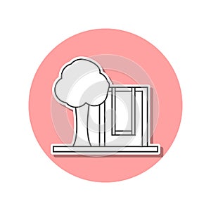 Tree and children\'s swings sticker icon. Simple thin line, outline vector of web icons for ui and ux, website or mobile