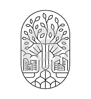 A tree in the city. Abstract emblem