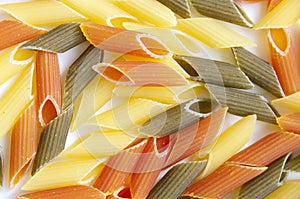 Tree-colored pasta penne