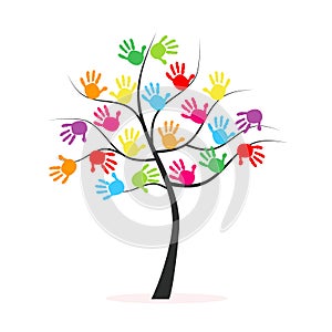 Tree with colorful hand prints vector background