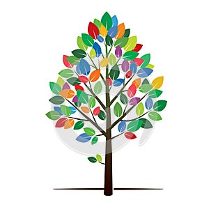 Tree and Colour Leafs. Vector Illustration