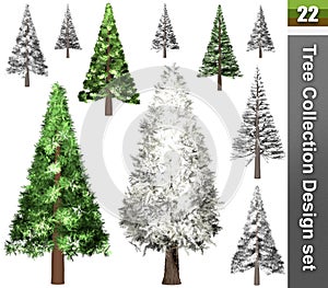 Tree correction design set. 3D Illustration. White background isolate.