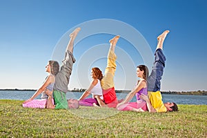 Tree couple , man and woman practice Yoga asana