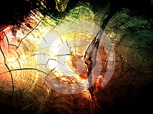 Tree cut trunk with wood rings. Natural or colorful wood surface, Abstract backgrounds and textures.