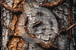 A tree with a dark brown bark