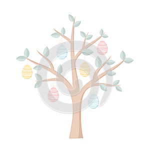 A tree decorated with colorful Easter eggs, isolated on a white background. Vector illustration