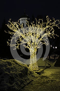 A tree decorated for the New Year on Poklonnaya Hill