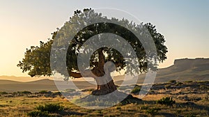Tree in the desert at sunset, Cappadocia, Turkey