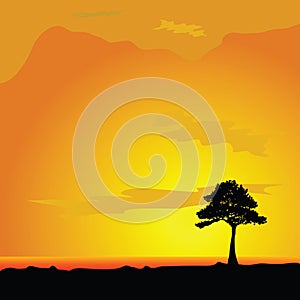 Tree on desert vector illustration