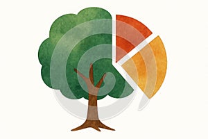 A tree with a diagram as a symbol of ecology and data. Space for text.