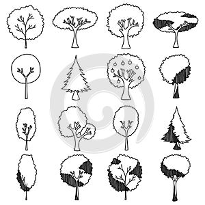 Tree Doodle vector icon set. Drawing sketch illustration hand drawn line eps10