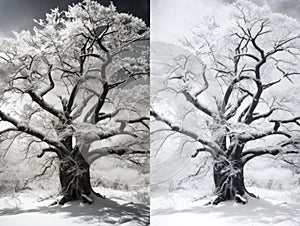 Tree double exposure with winter snow scene