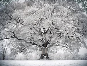 Tree double exposure with winter snow scene