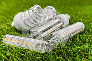 Tree E27, USB and R7s LED bulbs in the grass