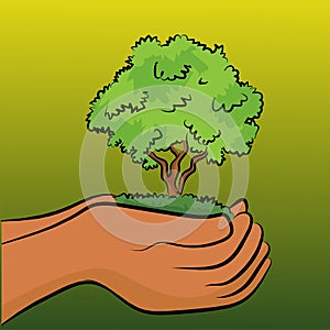 Tree Earth day concept tree in hand