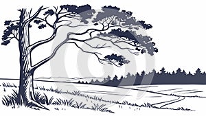 Tree in Field Subtle Pattern Vector Illustration, vector design Generative AI
