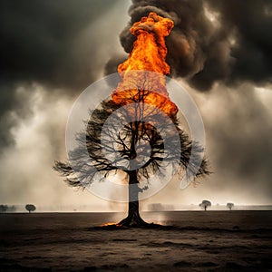 Tree on fire - ai generated image