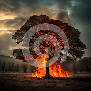 Tree on fire - ai generated image